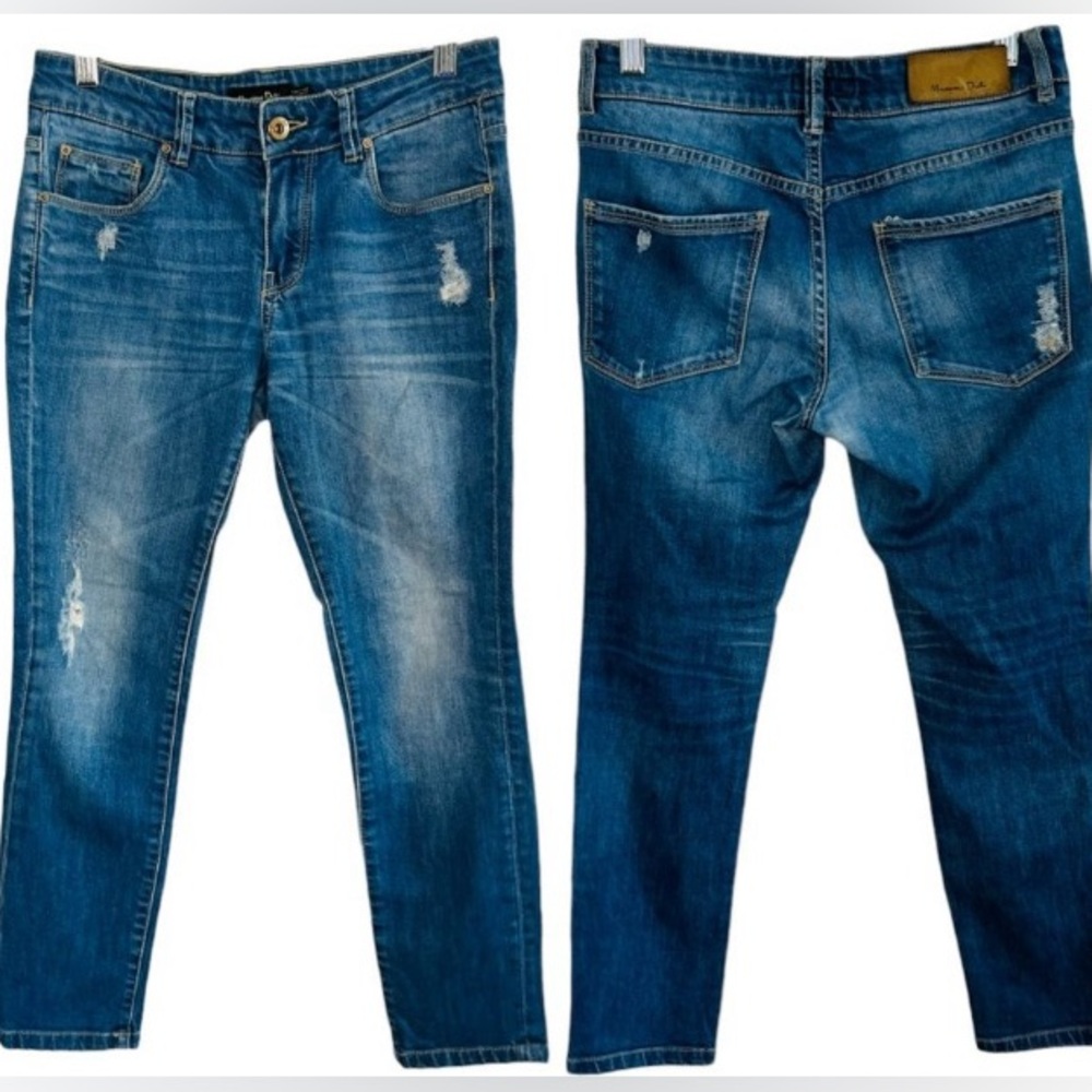 Massimo Dutti Medium Wash Slim Fit Distressed Stretchy Ankle Jeans: 3143